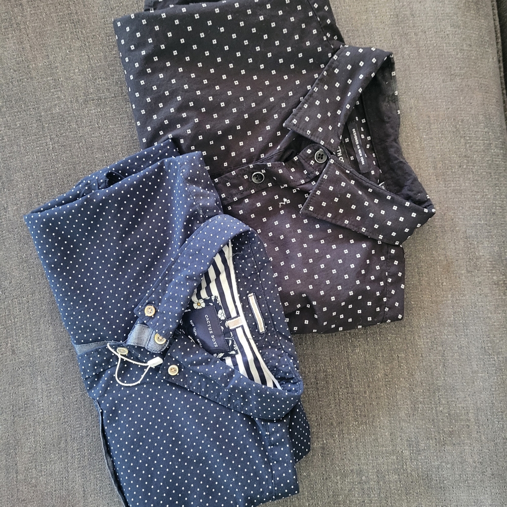 Navy Polka Dot Button-Up Shirts